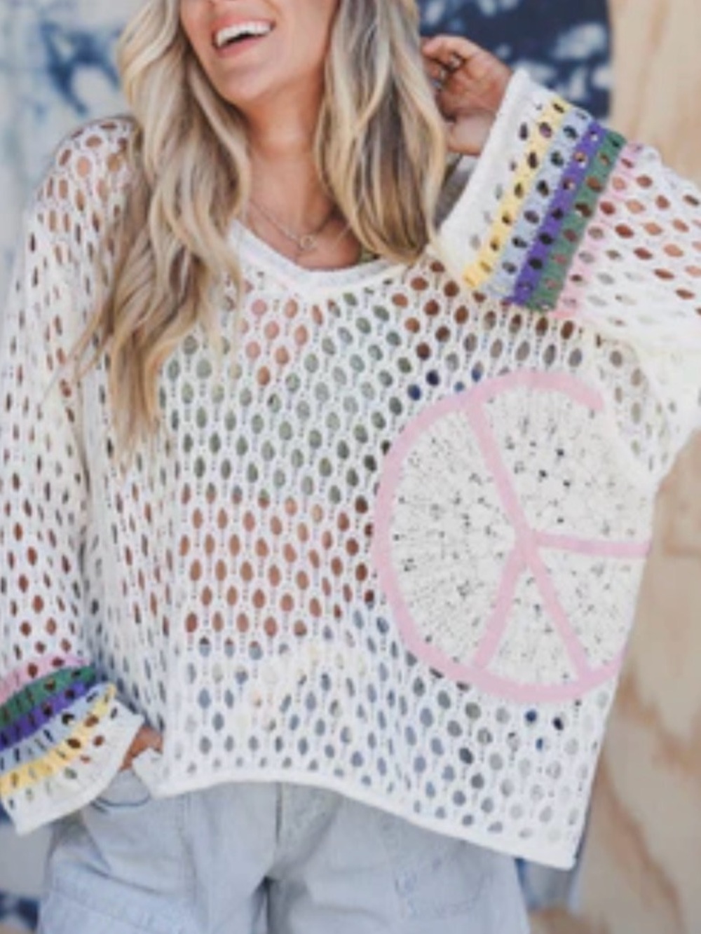 THREE BIRD NEST X POL L Sanctuary Crochet Peace Top in Ivory